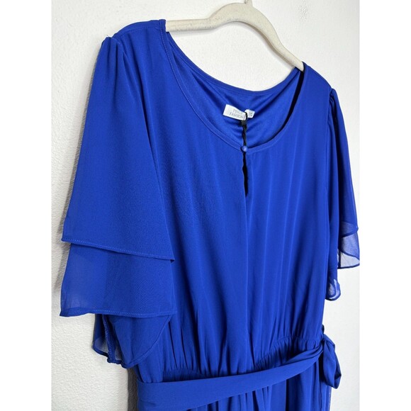 Pinup Fashion Size 24 Midi Cocktail Dress Blue Chiffon Keyhole Neck Flowy NWT - Picture 3 of 14